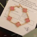 Replica VC&A Vintage Allhambra Pink Onyx Bracelet with 5 motifs